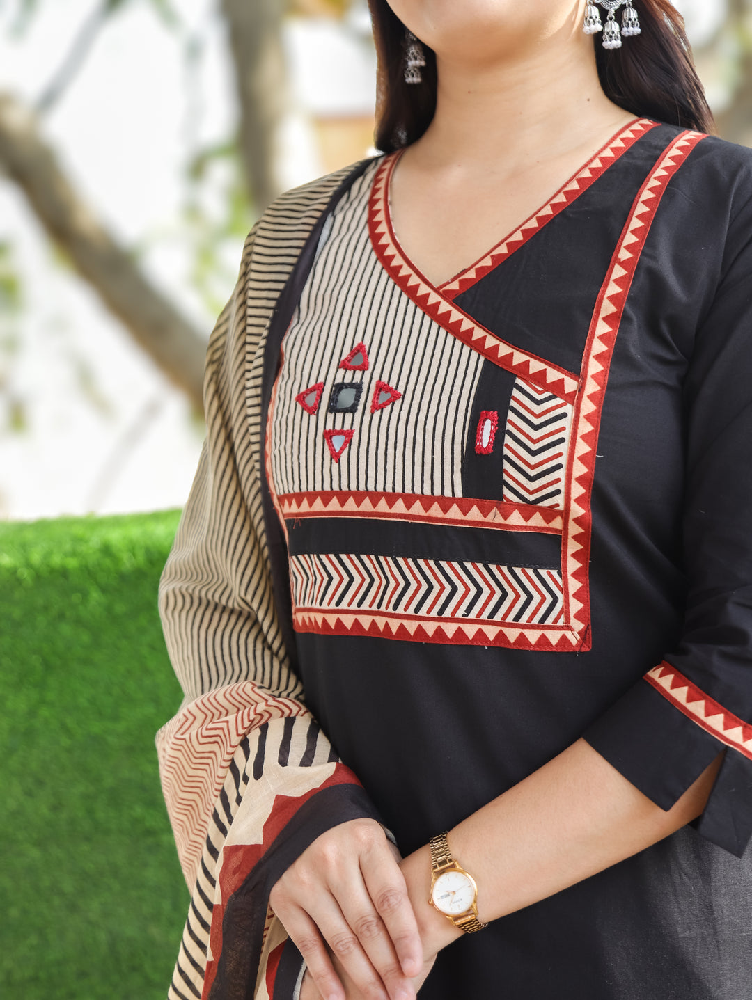 Jennie Black Angrakh Neck Cotton 3 Piece Set