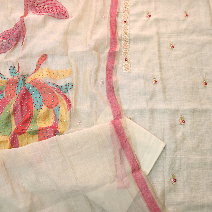 Hairat Sand Beoge Kantha Work Neck with Mirror Chanderi Suit Set