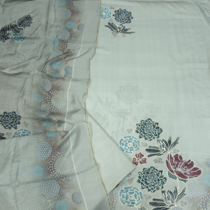 वैष्णवी Hazel Fade Chain Style Zari Digital Floral Print Semi Pashmina Winter Set