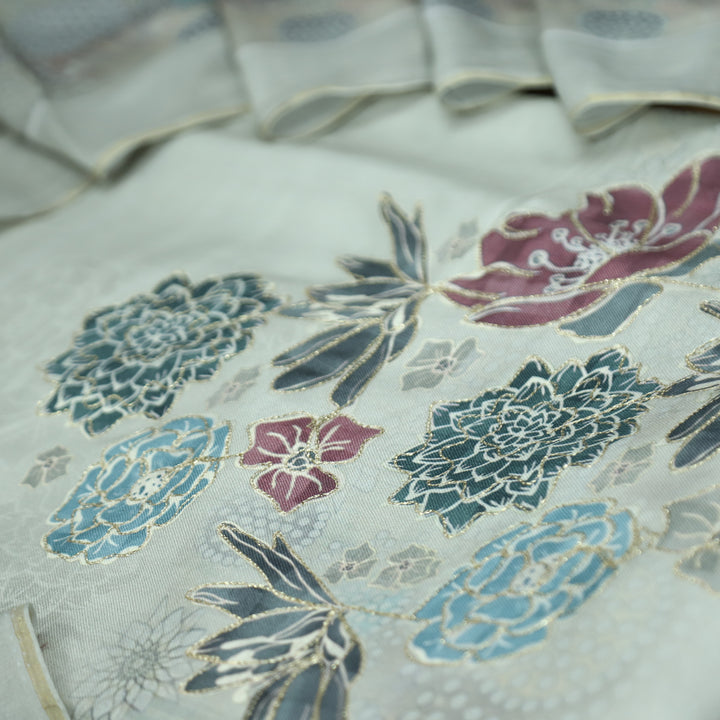 वैष्णवी Hazel Fade Chain Style Zari Digital Floral Print Semi Pashmina Winter Set