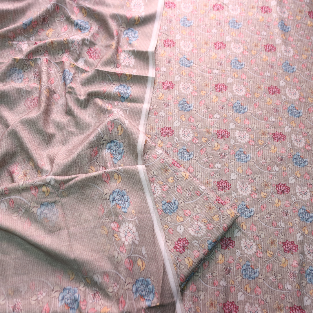 मानुषी Mocha Tan Self Print with Floral Print Details Semi Pashmina Winter Set