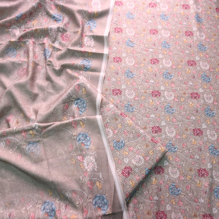 मानुषी Mocha Tan Self Print with Floral Print Details Semi Pashmina Winter Set