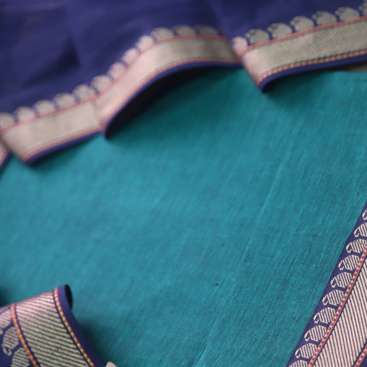 Sanskruti Turkish Teal Mangalgiri Hem in South Cotton Suit Set