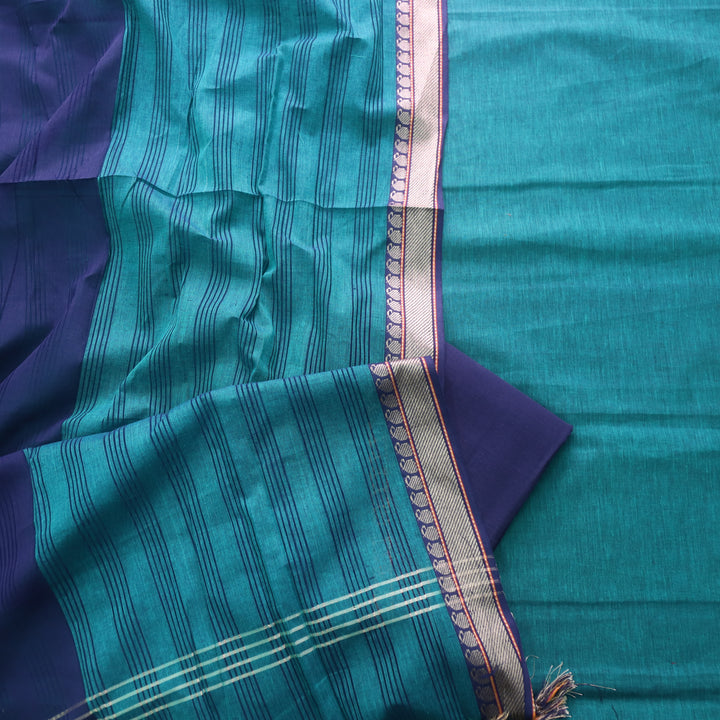Sanskruti Turkish Teal Mangalgiri Hem in South Cotton Suit Set