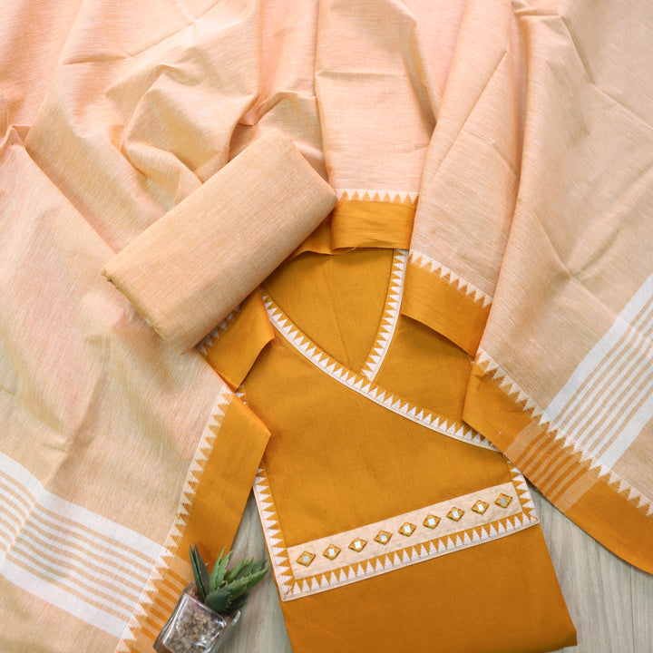 Sanskruti Tangerine Orange Angrakha Style South Cotton Temple Hem Suit Set