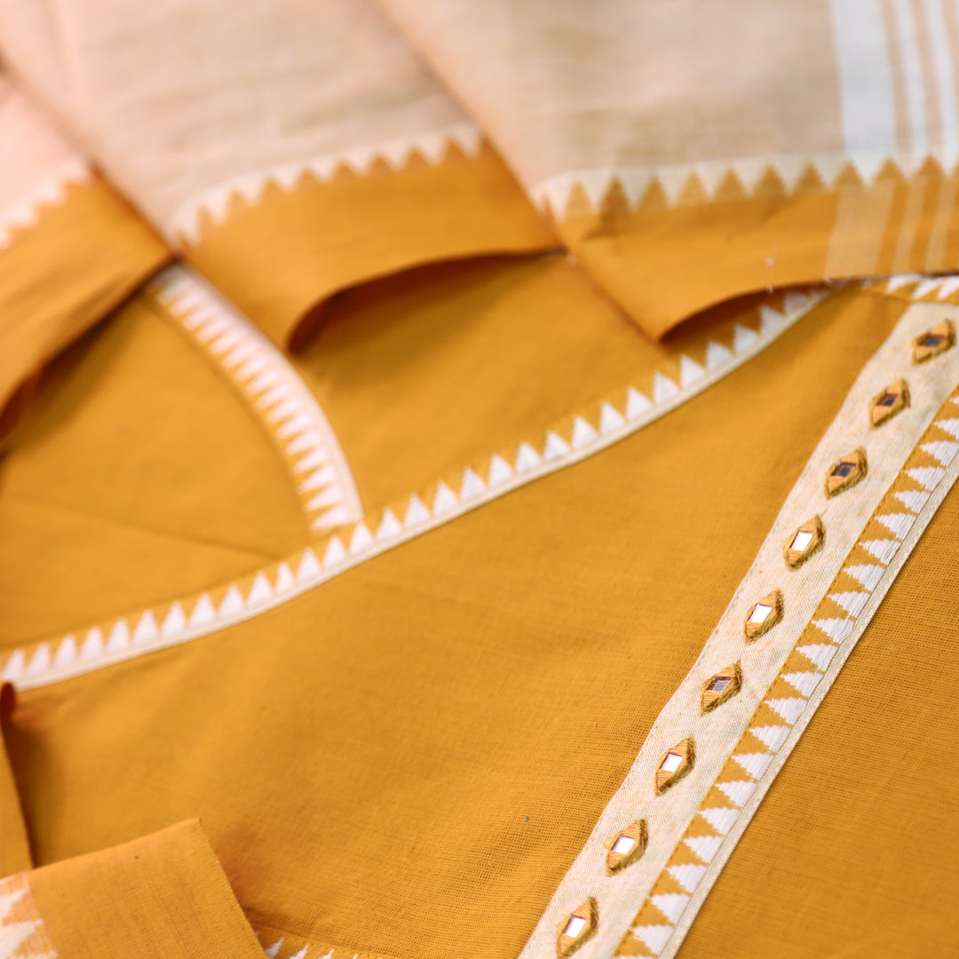 Sanskruti Tangerine Orange Angrakha Style South Cotton Temple Hem Suit Set