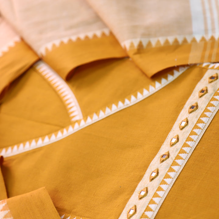 Sanskruti Tangerine Orange Angrakha Style South Cotton Temple Hem Suit Set