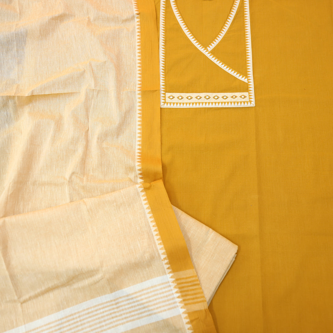 Sanskruti Tangerine Orange Angrakha Style South Cotton Temple Hem Suit Set