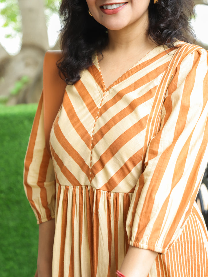 Anjani Beige Peach Stripe Print 2 Piece Set
