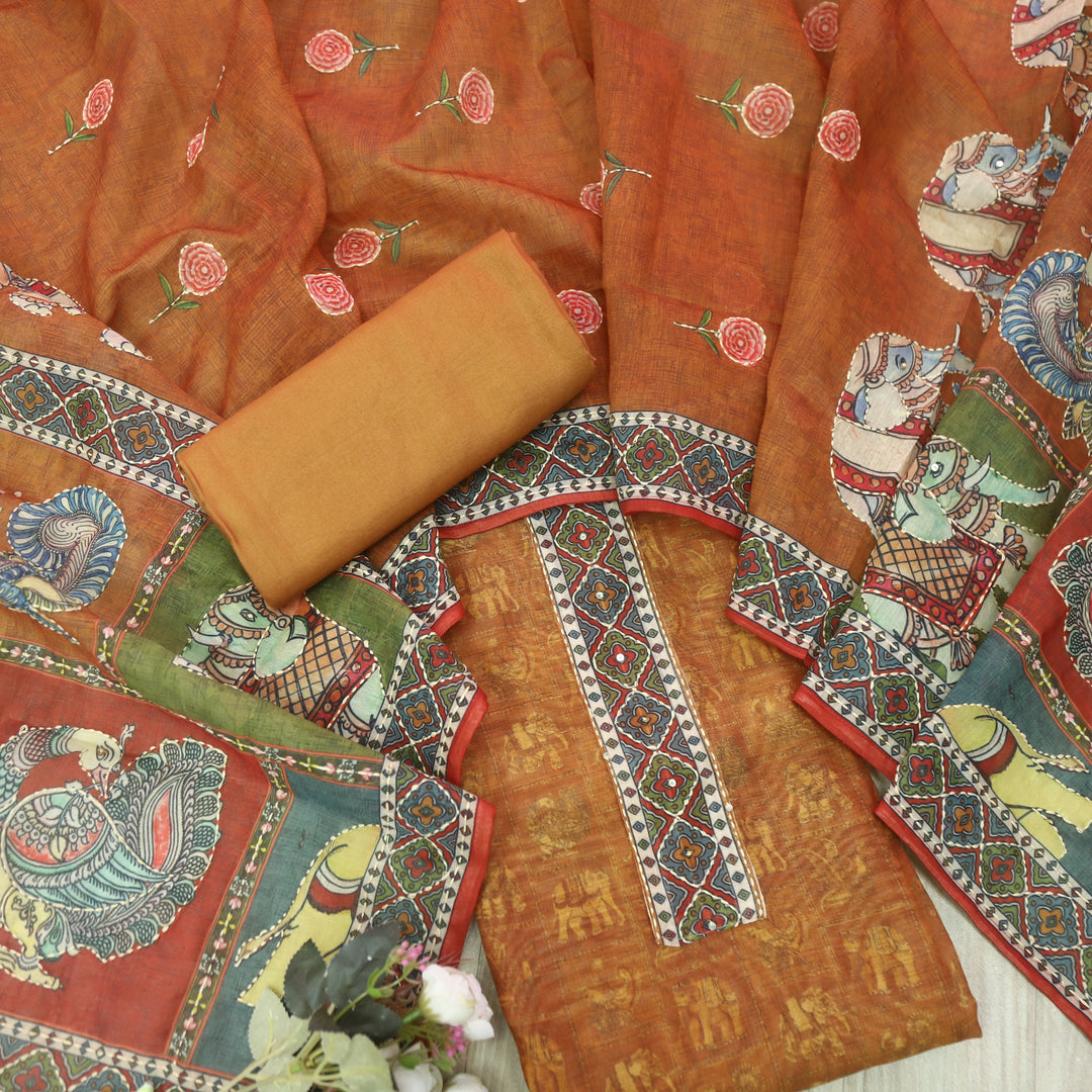 Rubi  Peanut Yellow Digital Printed Kantha Work Chanderi Suit Set