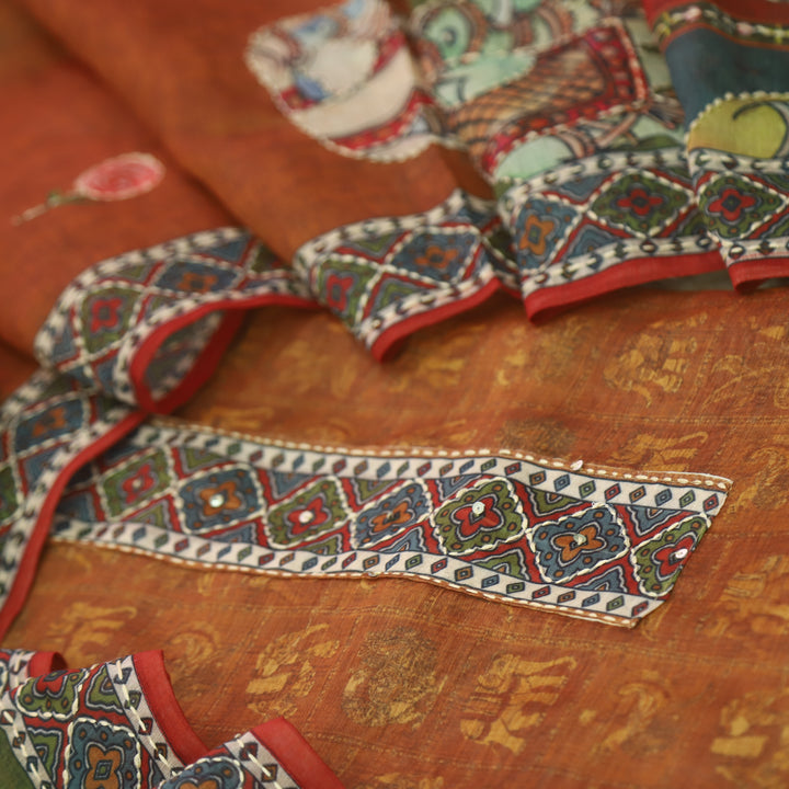 Rubi  Peanut Yellow Digital Printed Kantha Work Chanderi Suit Set