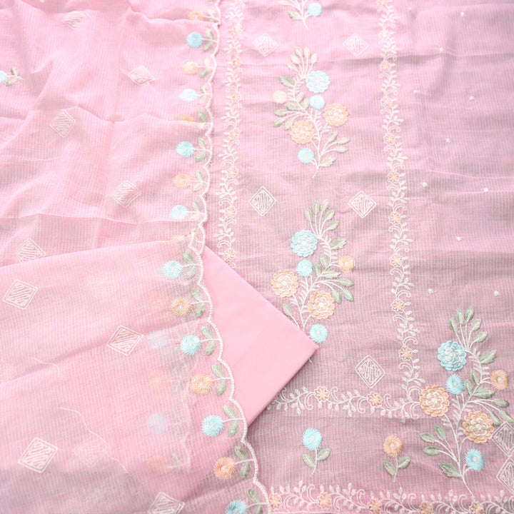 Yaleen Pink All Over Panel Thread Embroidered Kota Doriya Set