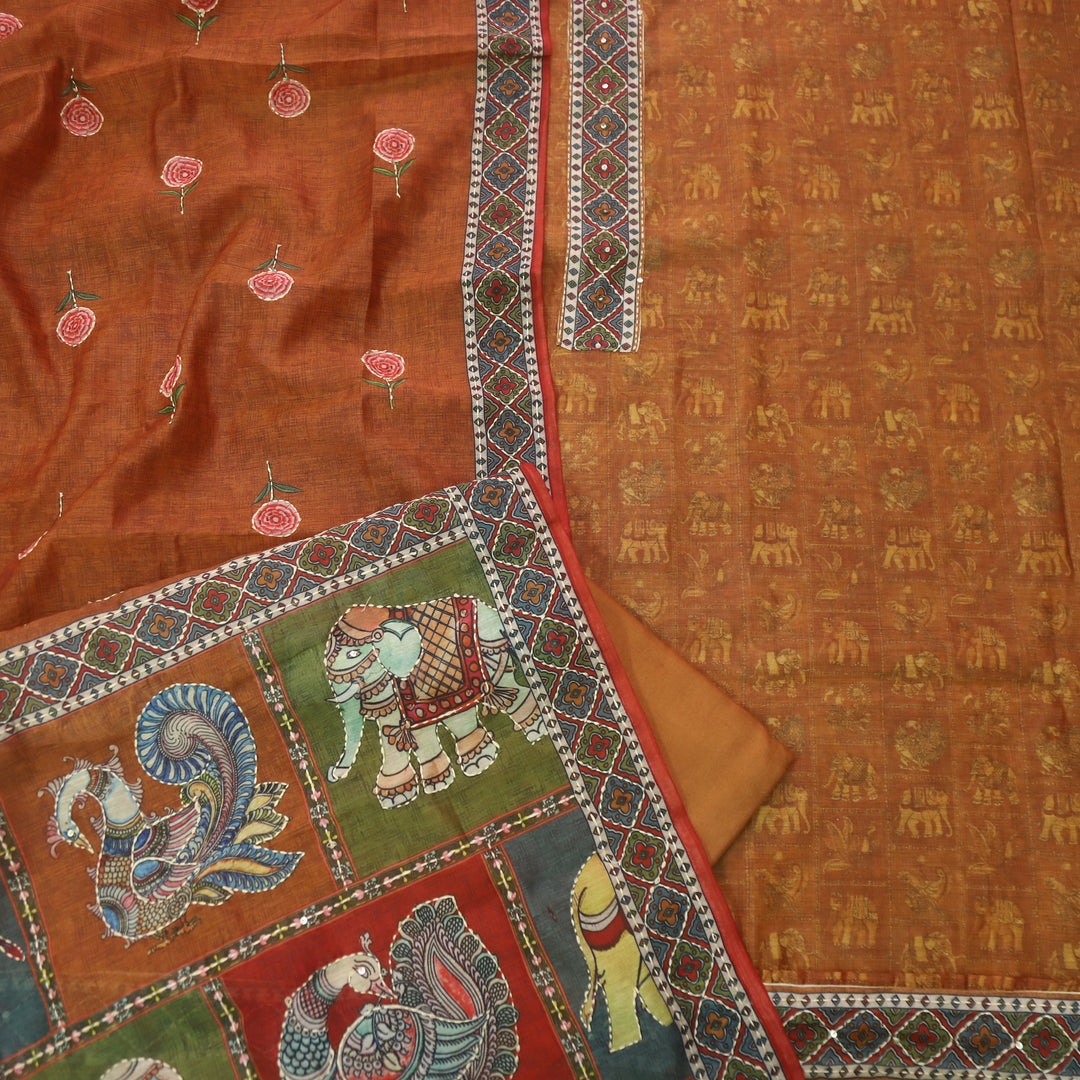 Rubi  Peanut Yellow Digital Printed Kantha Work Chanderi Suit Set