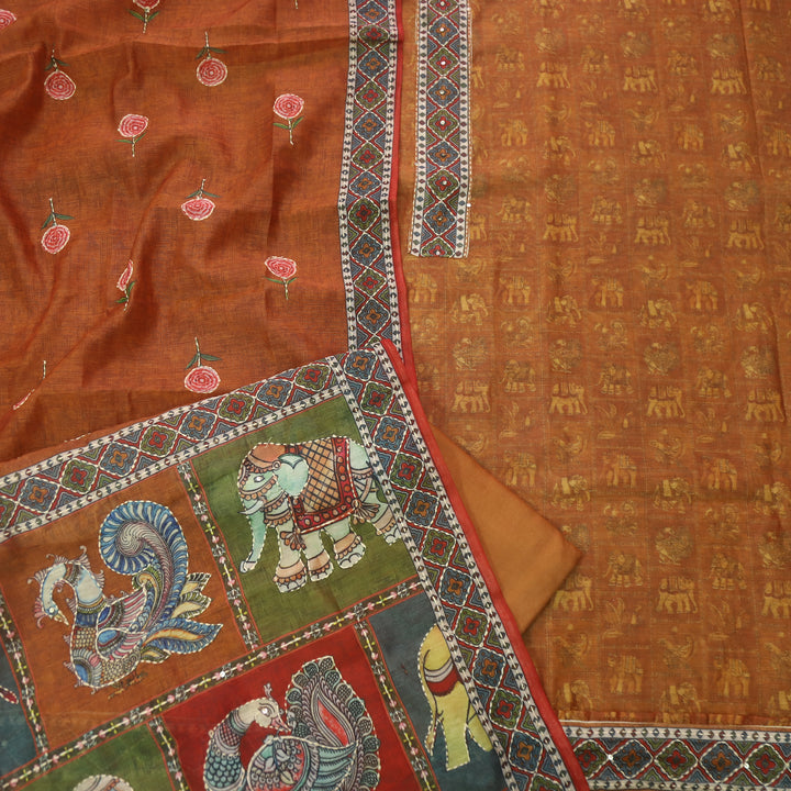 Rubi  Peanut Yellow Digital Printed Kantha Work Chanderi Suit Set