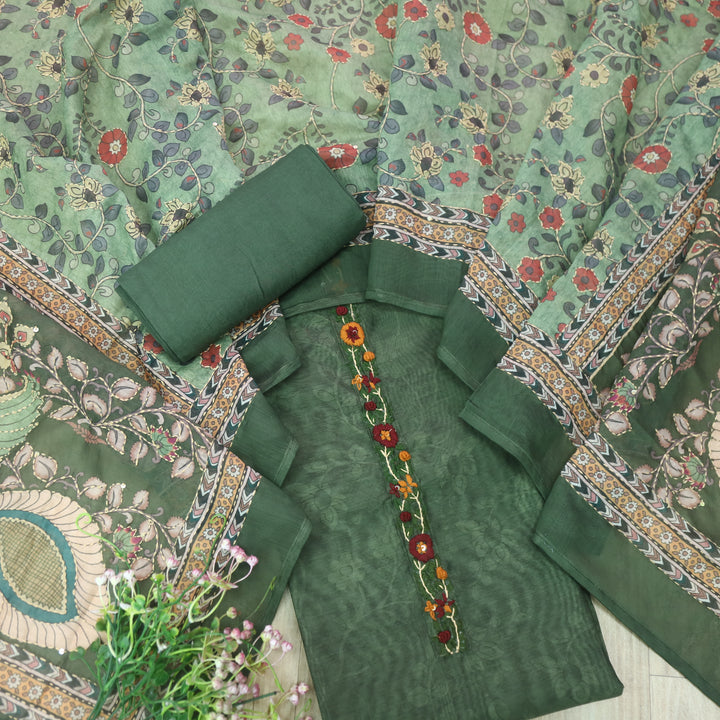 Raabta Sacramento Green Digital Printed Kantha Work Chanderi Suit Set