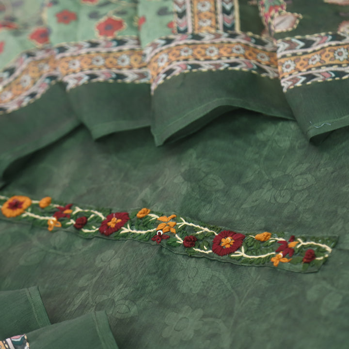 Raabta Sacramento Green Digital Printed Kantha Work Chanderi Suit Set