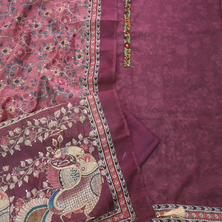 Raabta Vibrant Purple Digital Printed Kantha Work Chanderi Suit Set