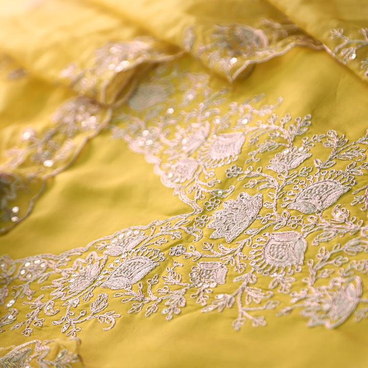 Hoor Bright Yellow Designer Embellish V Neckline Work Modal Suit Set