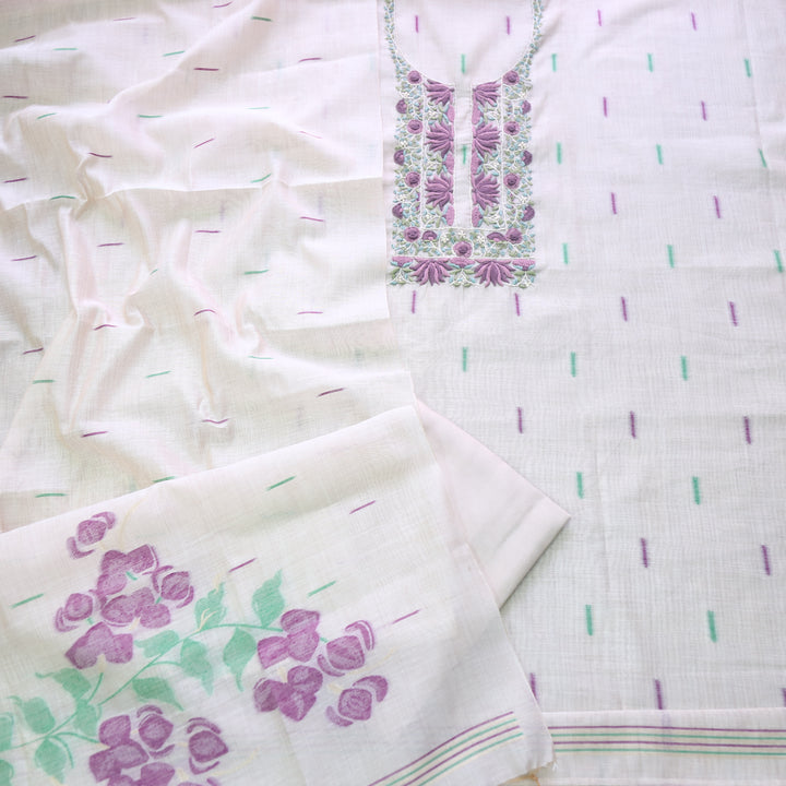 Jamdani Lavender Purple Thread Neck Work Jamdani Suit Set