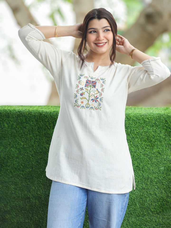 Eiva Shell White Short Kurti