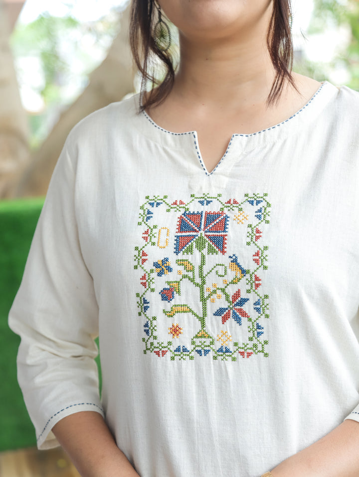 Eiva Shell White Short Kurti