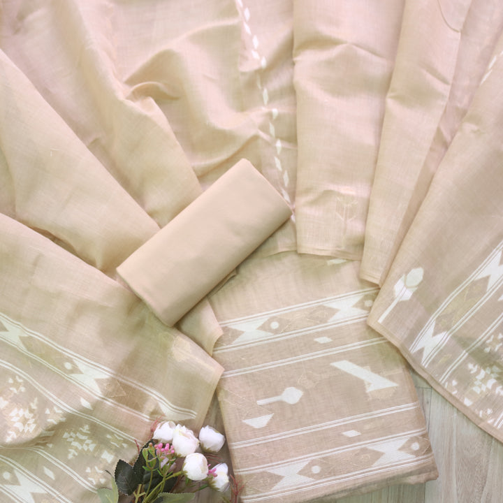 Jannat Beige Nude Authentic Jamdani Top and Jamdani Dupatta