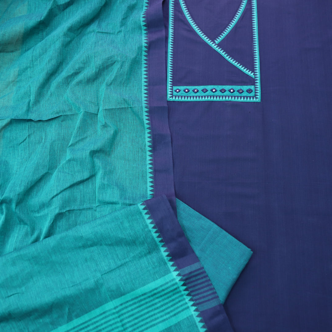 Sanskruti Denim Blue Angrakha Style South Cotton Temple Hem Suit Set