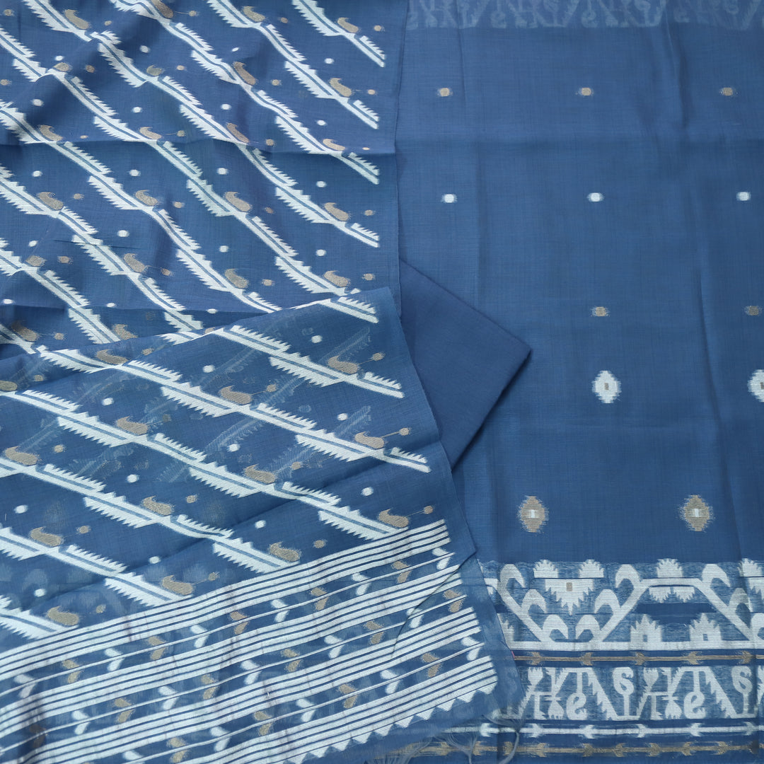 Rubaroo Cerulean Blue with Zari and Weaved Jamdani Suit Set D3