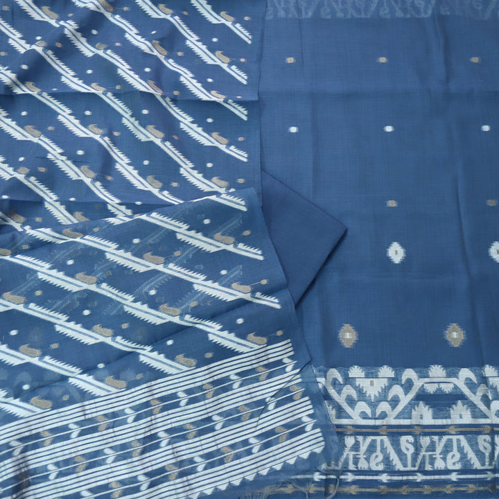Rubaroo Cerulean Blue with Zari and Weaved Jamdani Suit Set D3