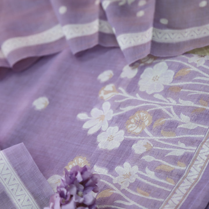 Rubaroo Lavish Lilac All Over Zari Weaved Jamdani Suit Set