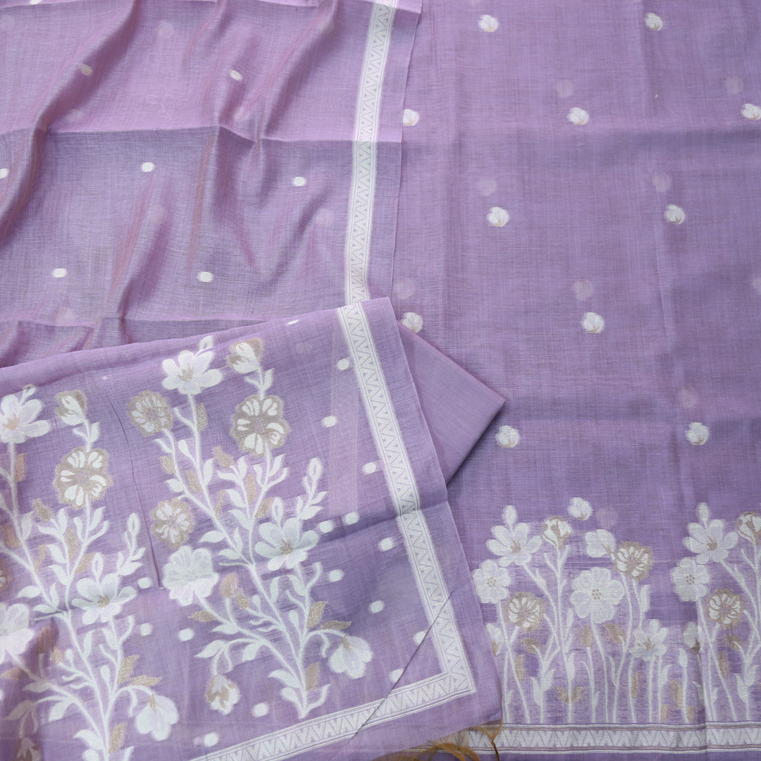 Rubaroo Lavish Lilac All Over Zari Weaved Jamdani Suit Set