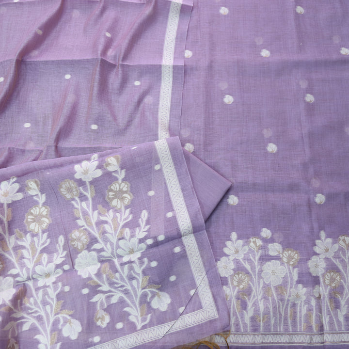 Rubaroo Lavish Lilac All Over Zari Weaved Jamdani Suit Set