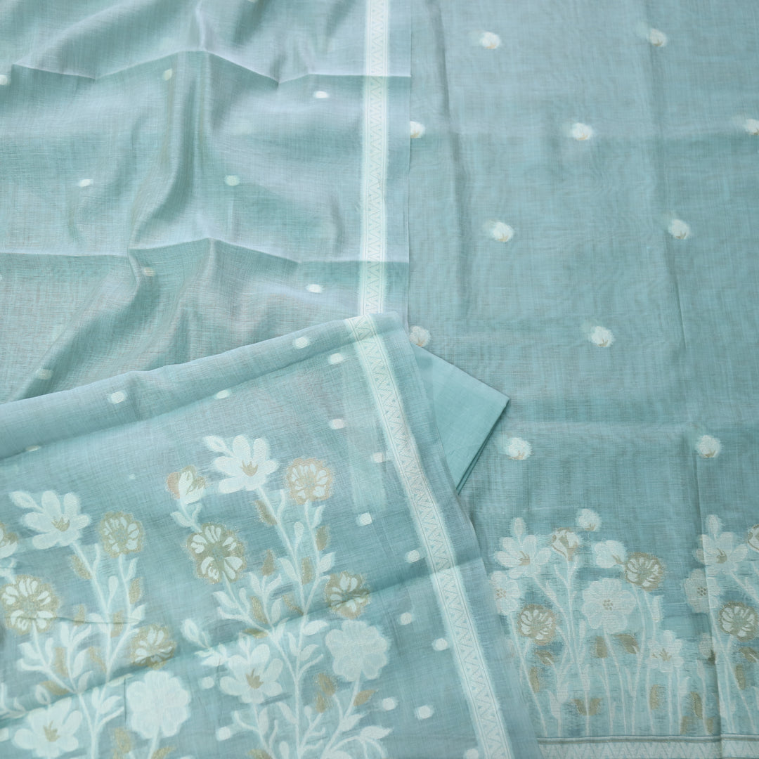 Rubaroo Sea Blue All Over Zari Weaved Jamdani Suit Set