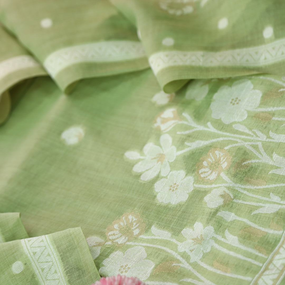 Rubaroo Mint Green All Over Zari Weaved Jamdani Suit Set