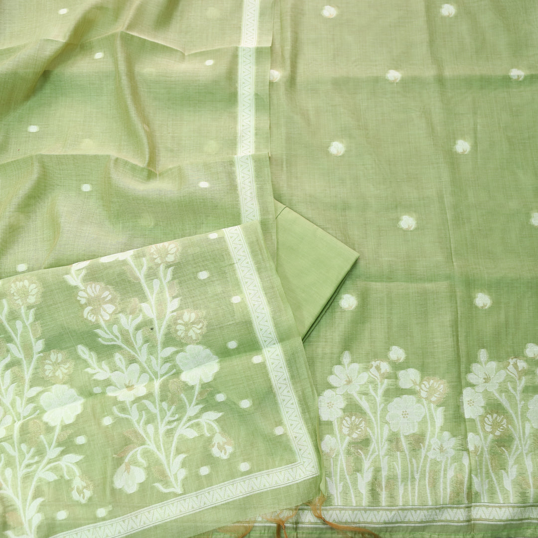 Rubaroo Mint Green All Over Zari Weaved Jamdani Suit Set