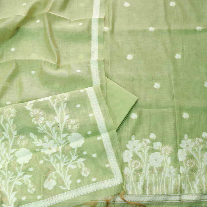 Rubaroo Mint Green All Over Zari Weaved Jamdani Suit Set