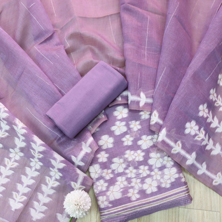 Jannat Faded Purple Floral Authentic Jamdani Top and Jamdani Dupatta