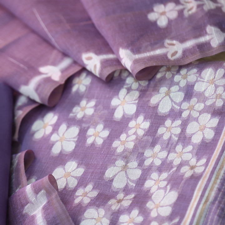 Jannat Faded Purple Floral Authentic Jamdani Top and Jamdani Dupatta