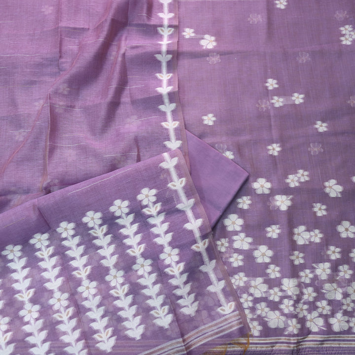 Jannat Faded Purple Floral Authentic Jamdani Top and Jamdani Dupatta