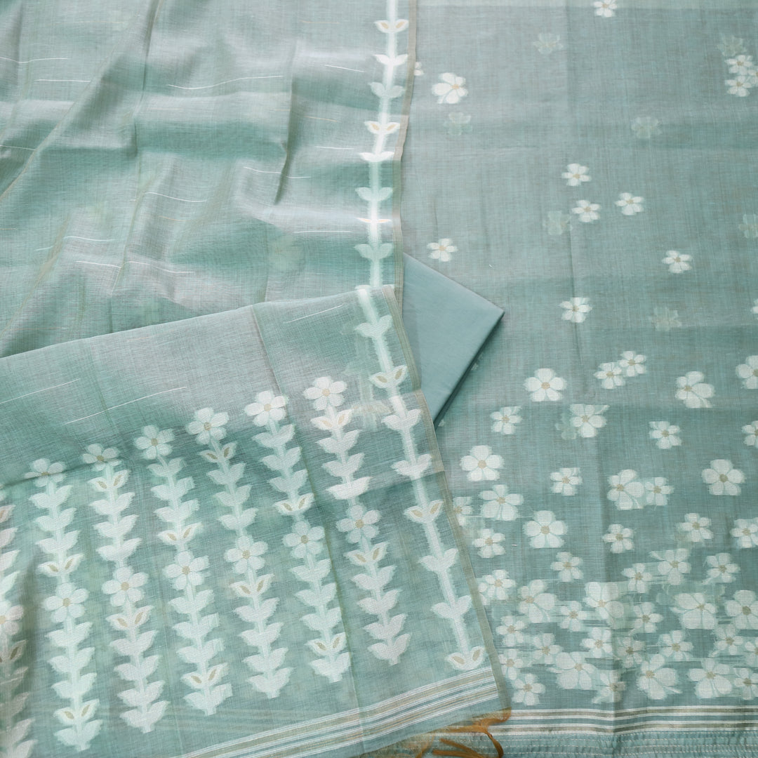 Jannat Sea Green Floral Authentic Jamdani Top and Jamdani Dupatta