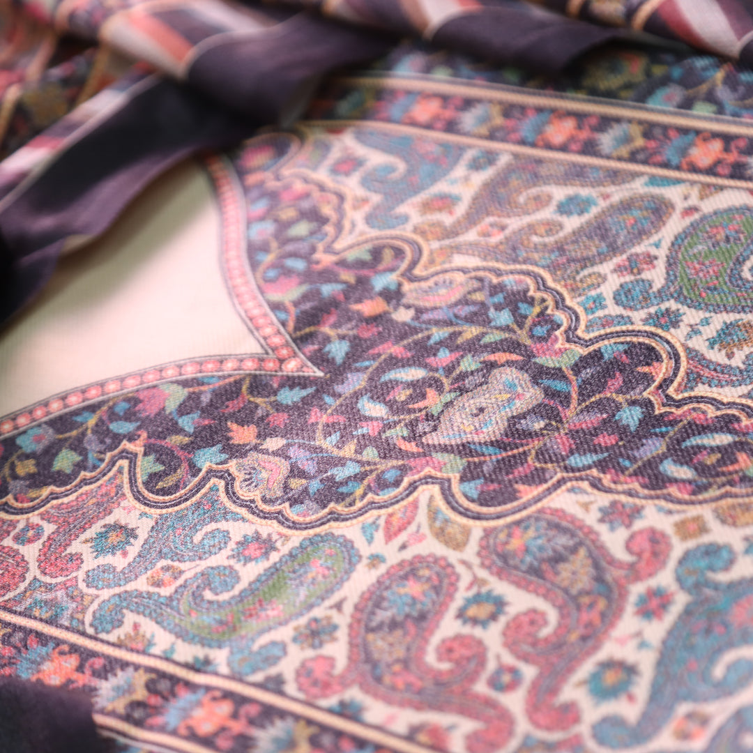 विशाखा Black Panel Style Digital Kashmiri Printed Semi Pashmina Winter Suit Set