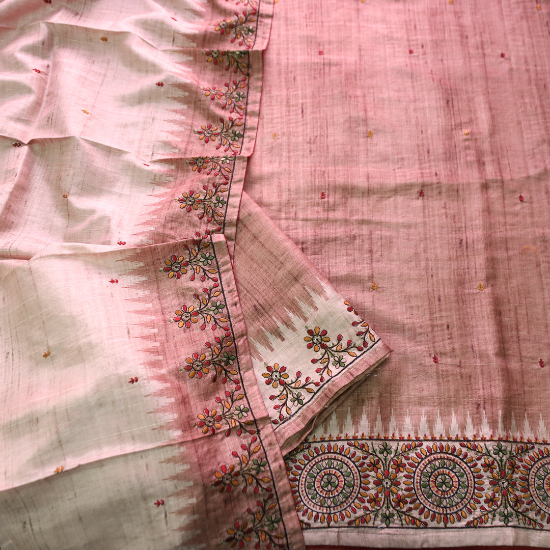 Rishvi Barn Brown Thread Embroidered Hemline Tussar Chanderi Silk Set