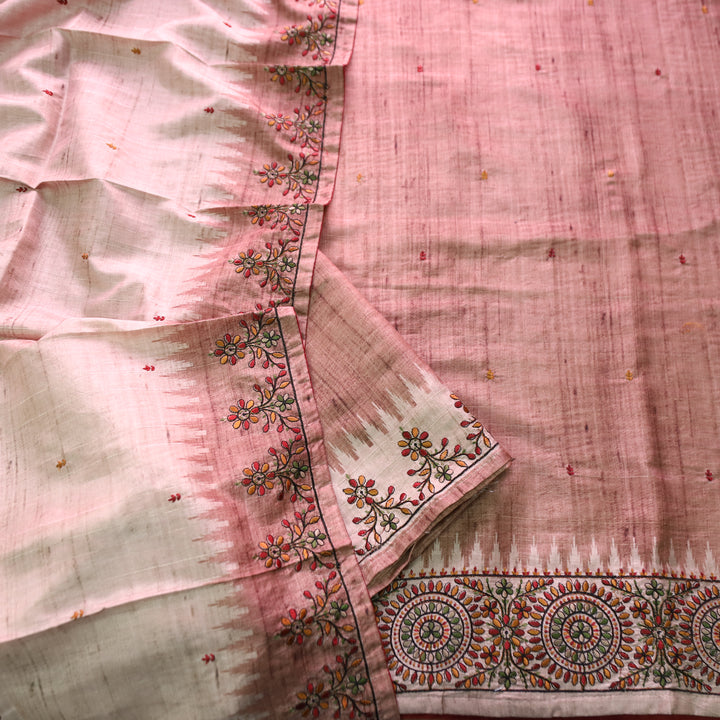 Rishvi Barn Brown Thread Embroidered Hemline Tussar Chanderi Silk Set