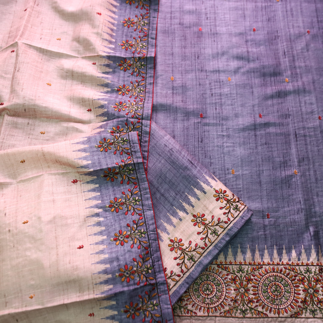 Rishvi Shadow Grey Thread Embroidered Hemline Tussar Chanderi Silk Set