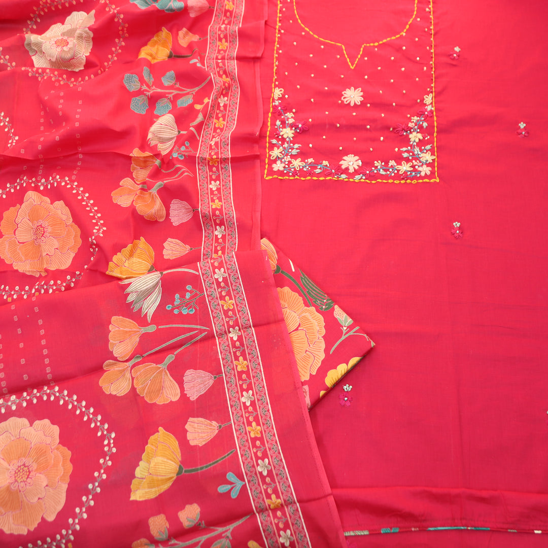 Kashvi Rani Pink Thread Embroidered Yoke Cotton Set