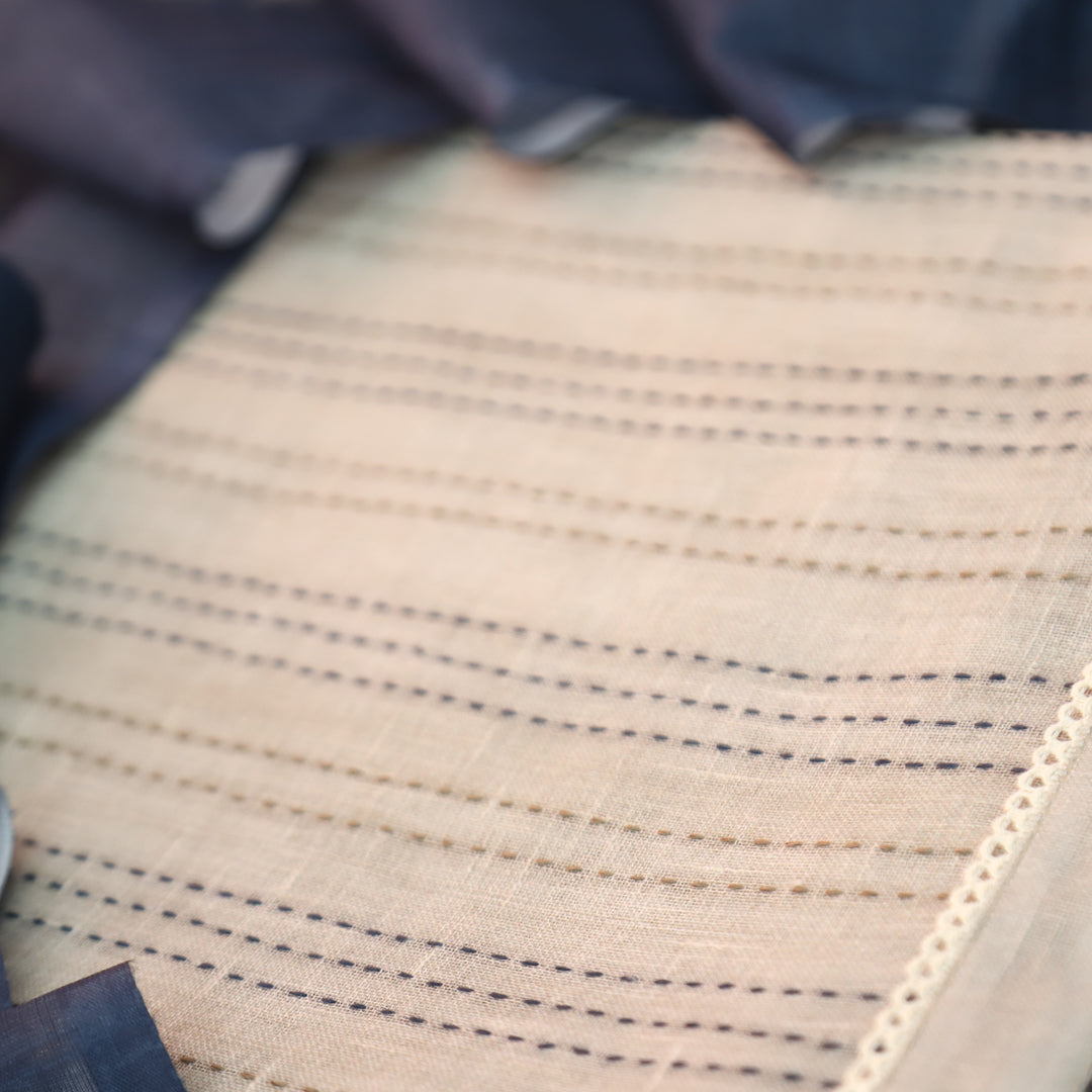 Ella Beige Running Thread Work Cotton Linen Set D1
