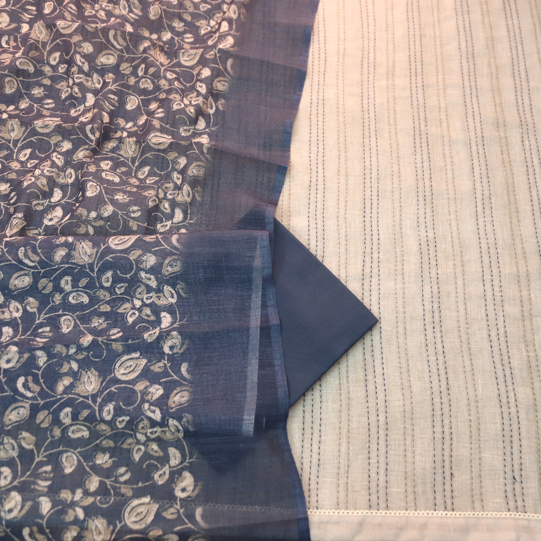Ella Beige Running Thread Work Cotton Linen Set D1