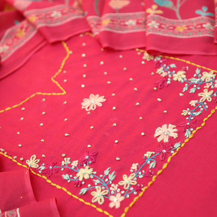 Kashvi Rani Pink Thread Embroidered Yoke Cotton Set