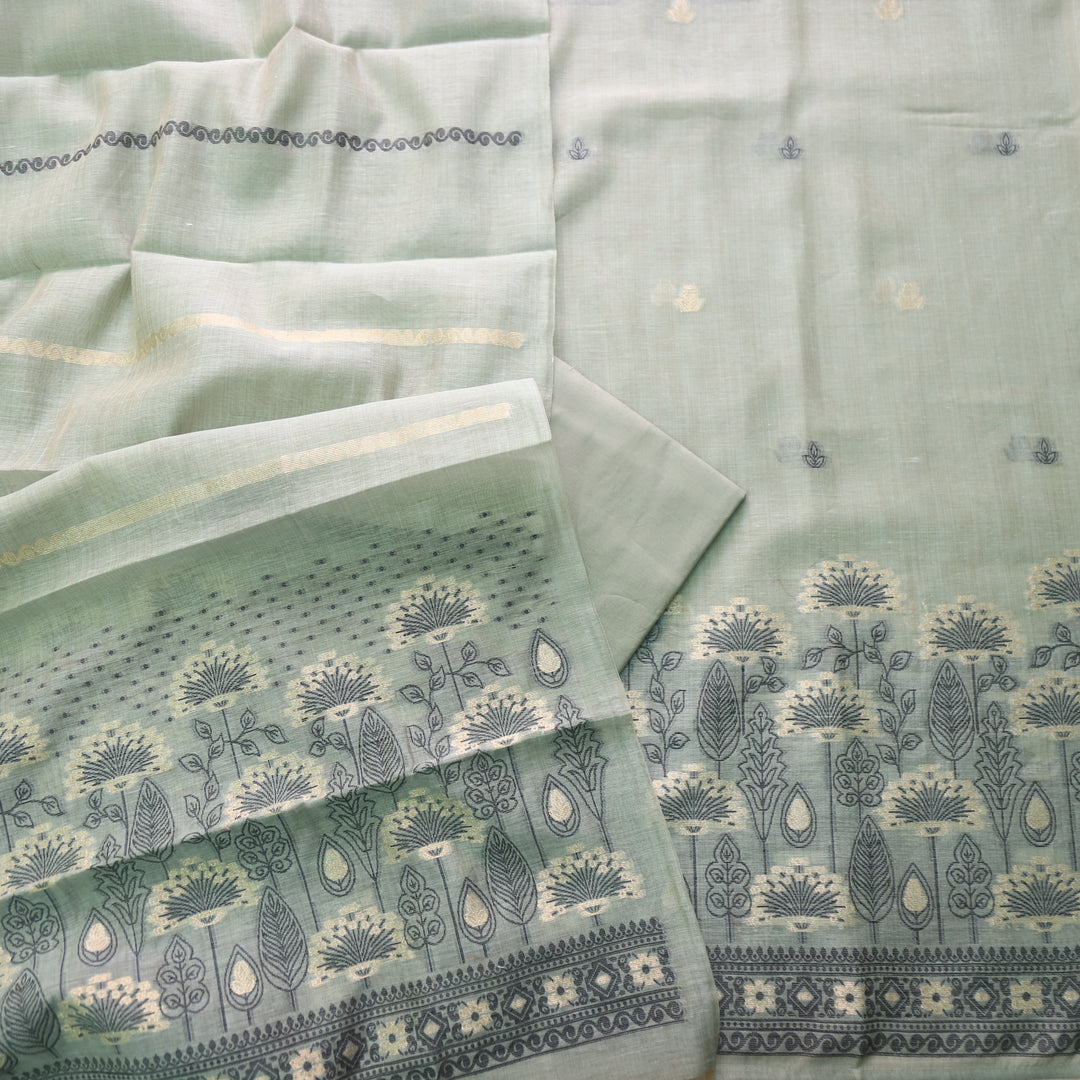 Rashiya Sage Green Thread and Zari Weaved Jamdani Chanderi Suit Set
