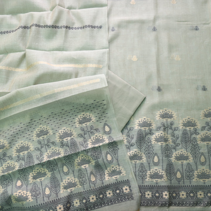 Rashiya Sage Green Thread and Zari Weaved Jamdani Chanderi Suit Set